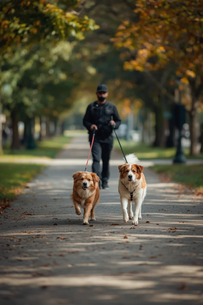 Practice Walking Two Dogs Without Pulling