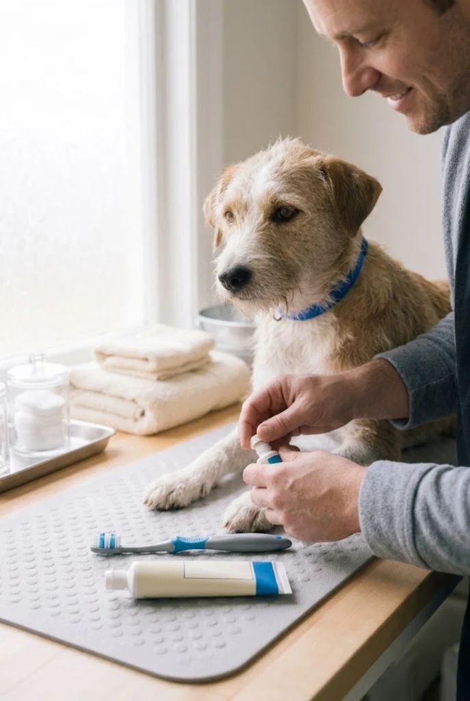 A Dog Toothbrush and Dog-Safe Toothpaste